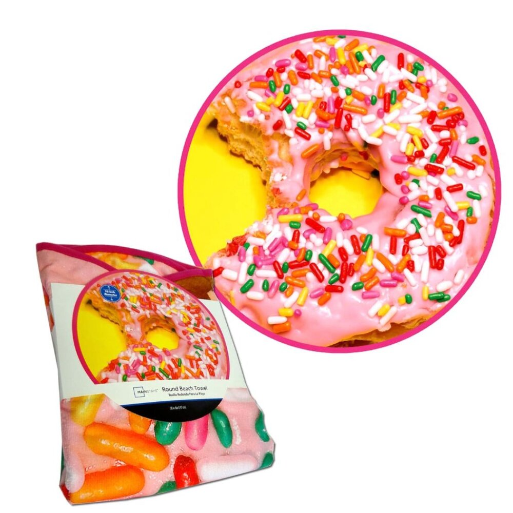 Mainstays Round Pink Sprinkles Donut Beach Towel